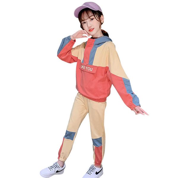 

kids cargo clothes patchwork girls outfits jacket + pants tracksuit spring autumn tracksuits for children 6 8 10 12 14 210528, White