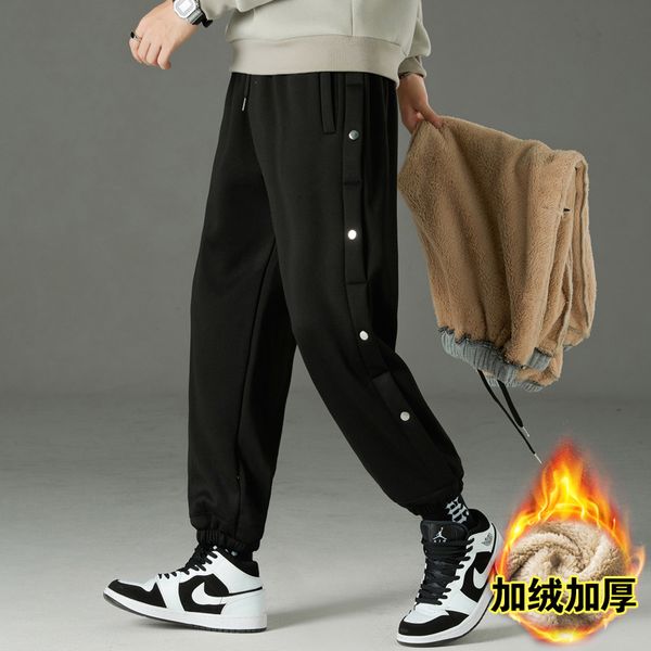 

2021 new winter of the cashmere veet men thicken trousers warm men's sweatpants elastic waistband clothes g7ng, Black