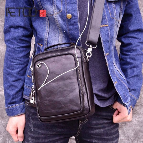 

HBP AETOO 100% Genuine Leather Men Shoulder Bag Crossbody Bags for Men High Quality Bolsas Fashion Messenger Bag for Headset, Black