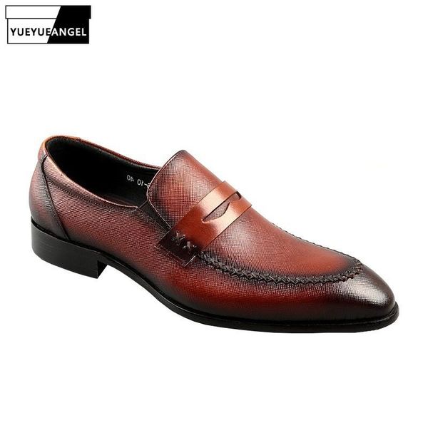 

dress shoes men pointed toe real leather spring autumn office loafers brown cowhide daily casual male, Black