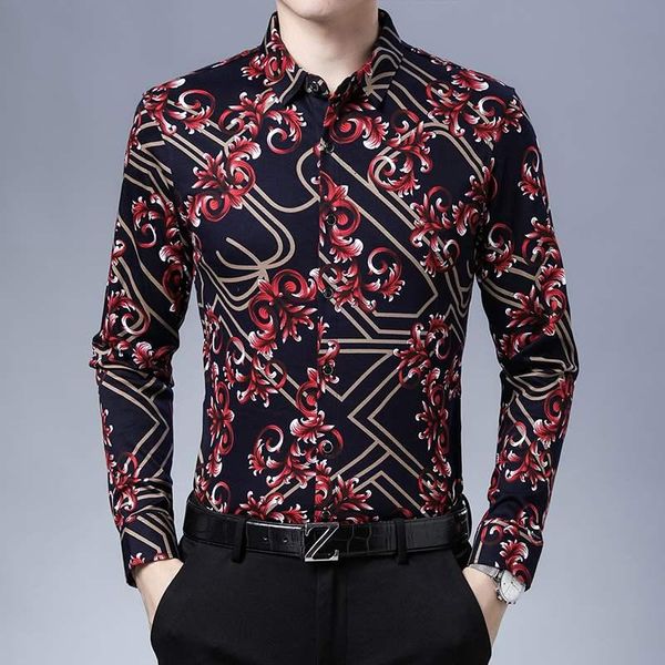 

men's casual shirts european style 3d print fashion slim luxury long sleeve men shirt autumn quality mercerized cotton high-end camisa, White;black