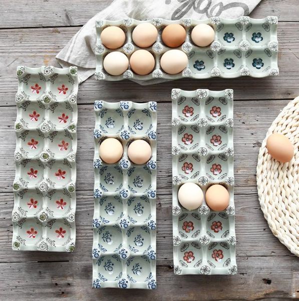 

kitchen storage & organization japanese-style underglaze ceramic egg tray 12 /6 grids separated rectangular refrigerator fresh box