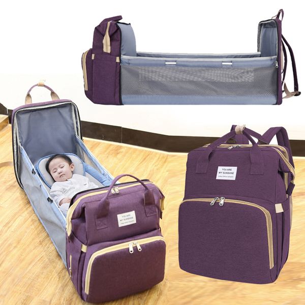 

new woman portable folding crib diaper backpack light large capacity multifunctional leisure double shoulder nappy bag 210303