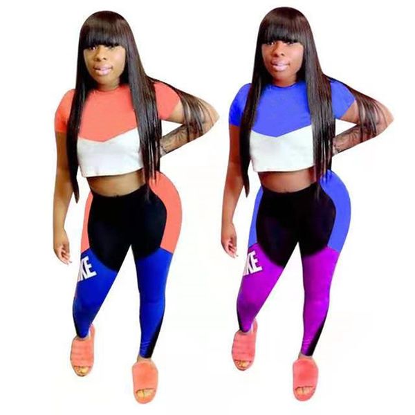 

women casual sweatsuit t shirt 2 piece set panelled jogger suit short sleeve crop leggings summer clothing plus size outfits 4501, White