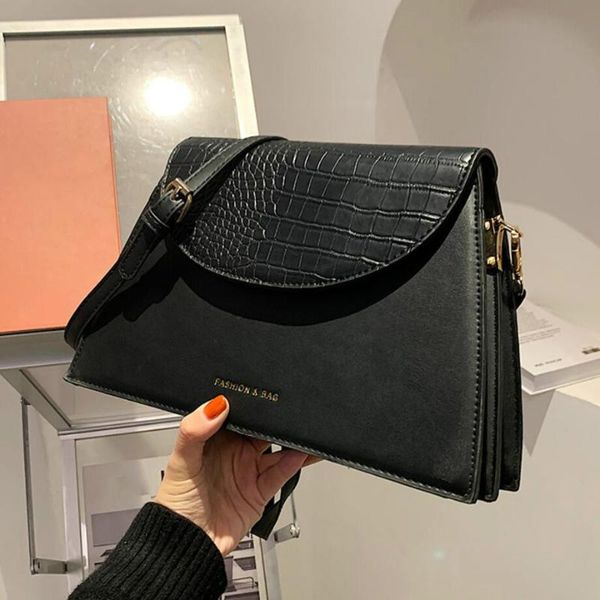 

shoulder bags crocodile pattern square crossbody bag 2021 pu leather women's designer handbag vintage messenger