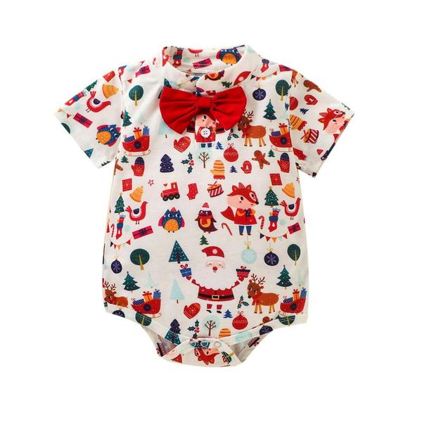 

jumpsuits infant born boys gentleman romper christams short sleevebow tie santa leaves deers print jumpsuit outfits clothes 0-24m, Blue