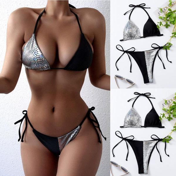 

women's swimwear 2021 belt bikini women one shoulder swimsuit patchwork set bandage female bathing suits summer beach wear, White;black