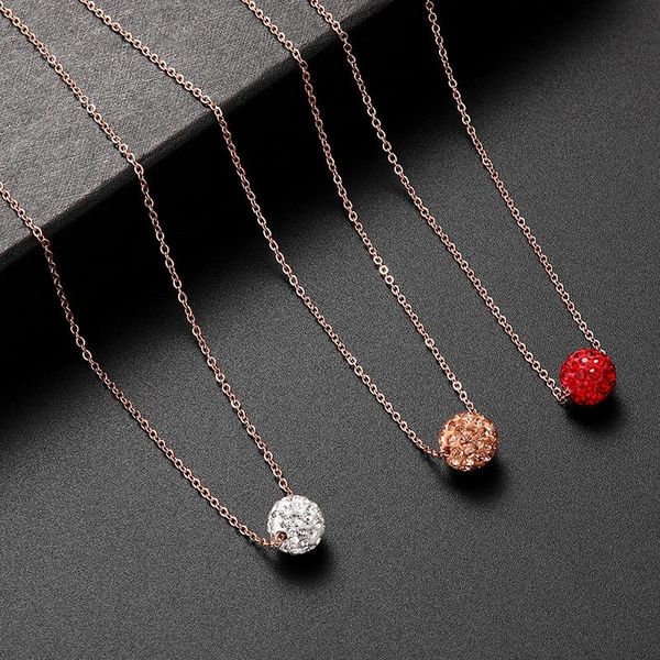 

luxury stainless steel red round crystal ball pendant necklaces for woman korean jewelry chokers necklaces female quality, Silver