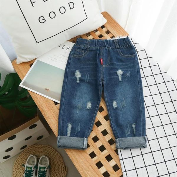 

jeans ripped hole for boys' spring and autumn children's wear single pants the age of 2-6year kids, Blue