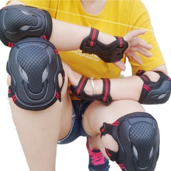 

elbow & knee pads 6pcs/set skating protective gear set bicycle skateboard ice skate roller bike protector for kids men women, Black;gray
