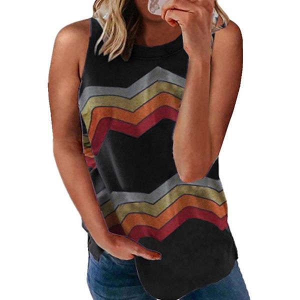 

women's tanks & camis female casual graphic vest rainbow stripe print harajuku tank women summer o-neck loose sleeveless streetwear, White