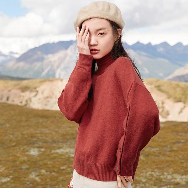 

women's sweaters shzq high neck sweater 2021 autumn winter lazy korean loose foreign red pullover, White;black