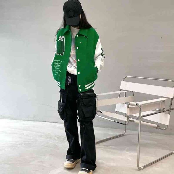 

designer skull green coat jacket fashion clothes trend autumn and winter street style button stitching color men women the same, Black;brown