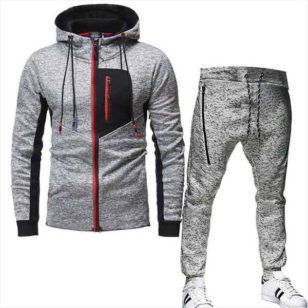 

autumn winter fashion snowflake mens tracksuit contrast sweatshirts trousers set casual sports hooded hoodies pants men, Gray