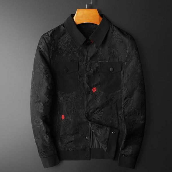 

men's jackets 2021 autumn black male luxury jacquard two pockets casual mens and coats fashion slim man plus size 4xl, Black;brown