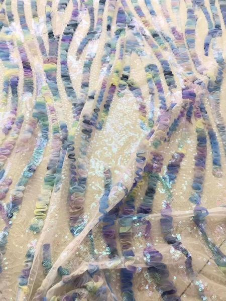 

ribbon 5yards/bag mixed color sequins embroidered irregular stripe fashion fabric used in wedding dress design xhxp04#, Pink;blue
