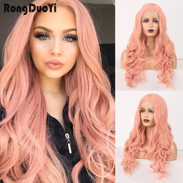 

synthetic wigs body wave lace for women heat resistant fiber front wig long pink hair high temperature cosplay, Black