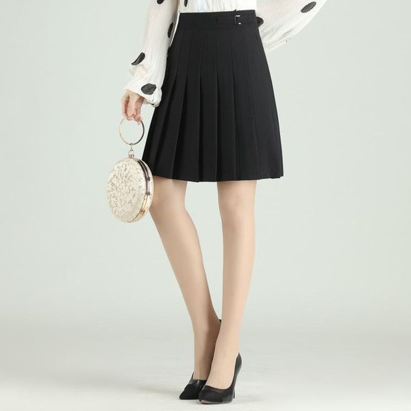 

skirts 2021 summer korean suit short skirt high waist slimming simple casual all-match women a-line pleated, Black