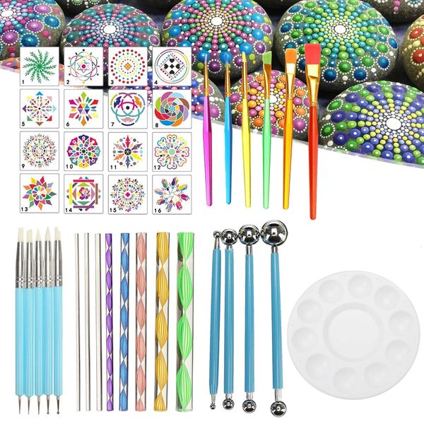 

40pcs mandala dotting tools set kit painting rocks stone art pen paint stencil tools kit - a, Silver