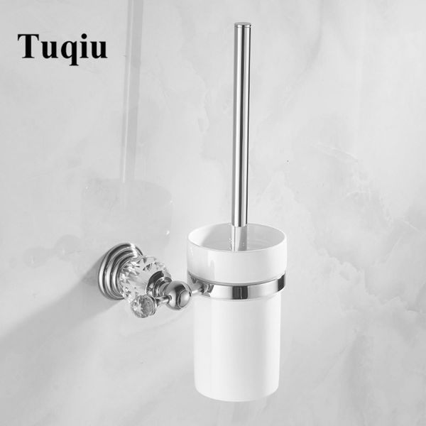 

2021 new toilet cleaning brush holder set bathroom accessories chrome solid brass and crystal 3 color dp4o