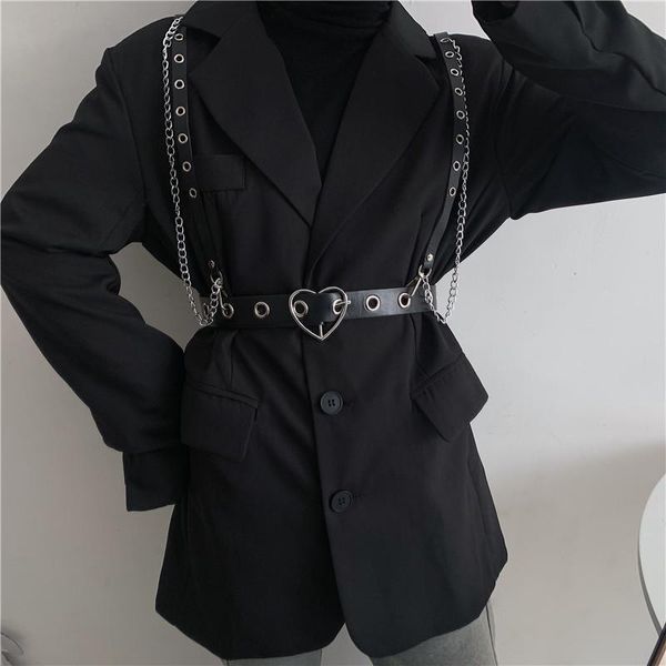 

belts korean ins function cool earth style chain strap belt integrated female hip-hop street punk jk decorative fashion, Black;brown