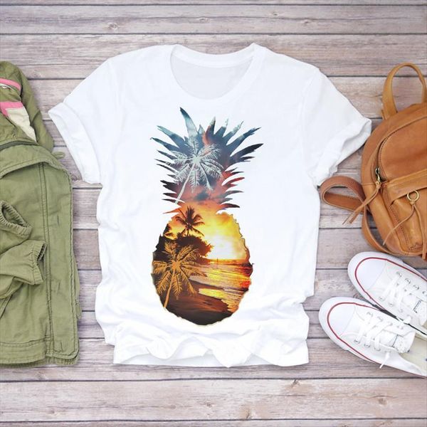 

summer fashion pineapple beach print womens mother ladies graphic female tee, White