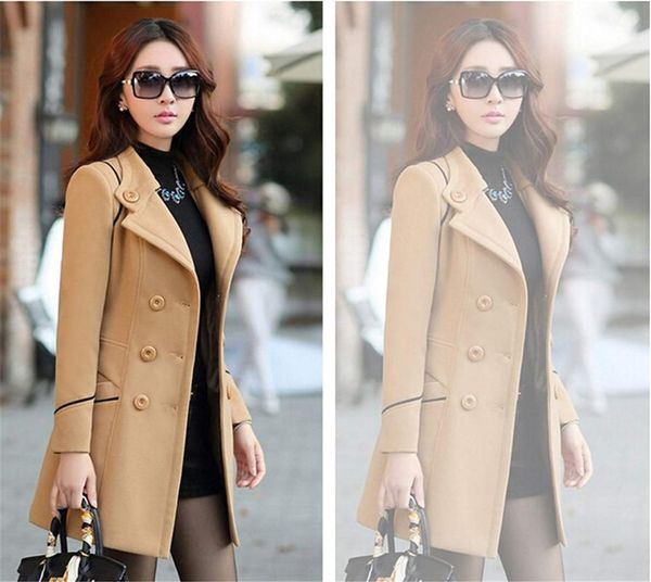 

women's wool & blends zogga ladies winter woolen coat lapel double-breasted 3 color warm windbreaker slim-fit jacket sizes-3xl, Black
