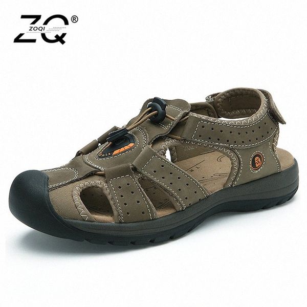 

men's sandals genuine leather shoes summer new large size men sandals fashion and slippers i9ct#, Black