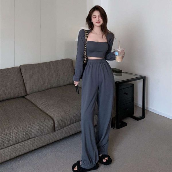 

xinsheng fashion sweater suit slim fit small loose leggings women, Black