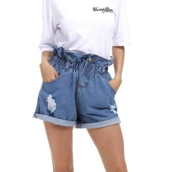 

women's shorts 2021 women summer denim loose casual short elastic high waist plus size s-5xl, White;black