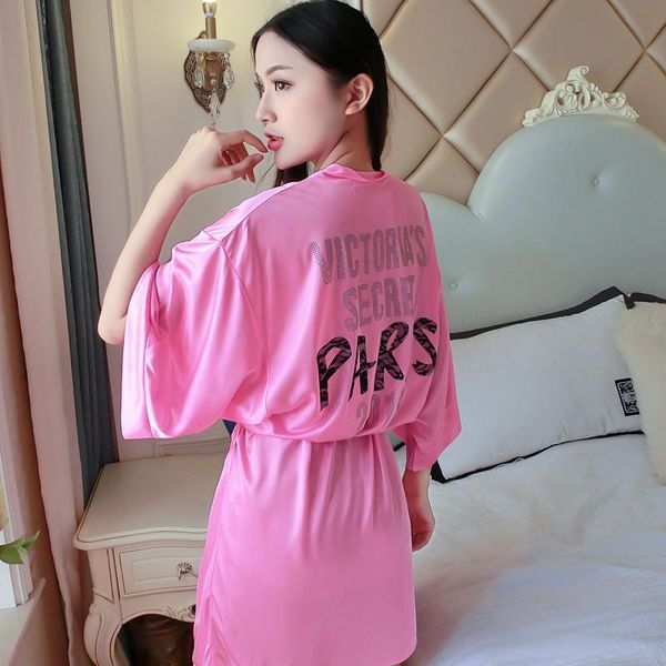 

women's sleepwear women nightdress nightwear print kimono bathrobe gown satin nightgown loose home dressing robes, Black;red