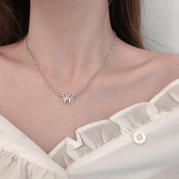 

chains style silver plated hollow butterfly short chain 2021 fashion women punk o-chain clavicular charm party jewelry