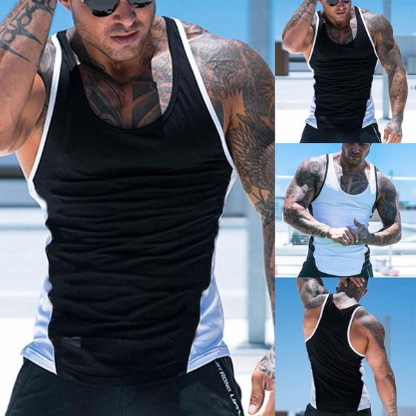 

men' tank gym clothing cotton vest sports running bodybuilding coloured fitness fashion comfortable shirt d4, White;black