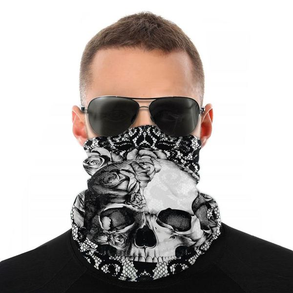 

scarves gothic lace skull rose magic scarf neck face mask men women tube balaclava bandana versatility headband biking hiking, Blue;gray
