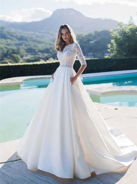 

a-line wedding dresses 2020 modest satin bridal gowns garden custom modest european fashion beach robe vestido de noiva mariee, White