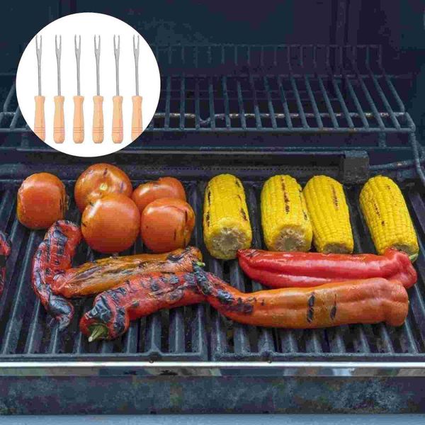 

forks 6 pcs bbq fruit home cooking fork corn cob holders stainless steel skewers