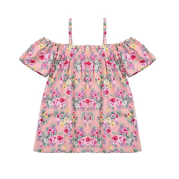

girl's dresses goocheer summer 2-10y kids a-line dress girls floral print off shoulder short sleeve one-piece children pink, Red;yellow