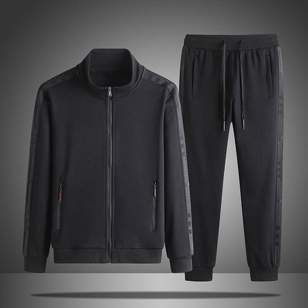 

men's tracksuits 2021 spring and autumn high-end long sleeve sports suits leisure stand collar zipper sweater two-piece suit, Gray