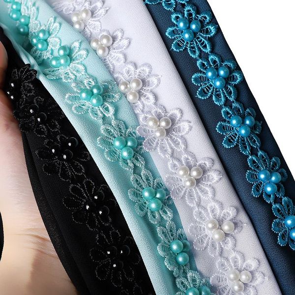

scarves hijabs bubble chiffon pearl lace designer women wrap headband muslim 20 color, Blue;gray