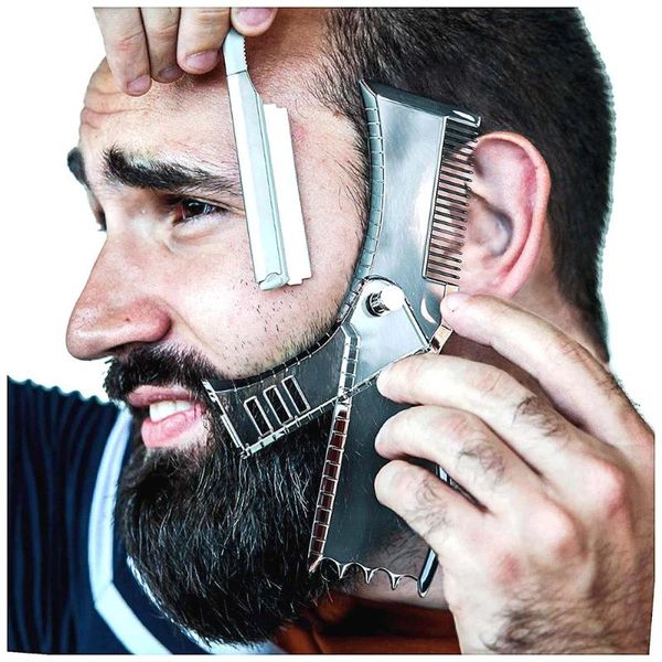 

hair brushes 1 pc 5 in rotatable men beard shaping styling template beauty tool for trimming moustache comb, Silver