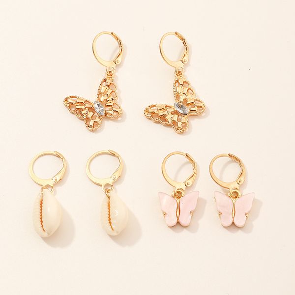 

ez2937 jewelry versatile pink butterfly earrings temperament diamond shell pendant earclip combination, Silver