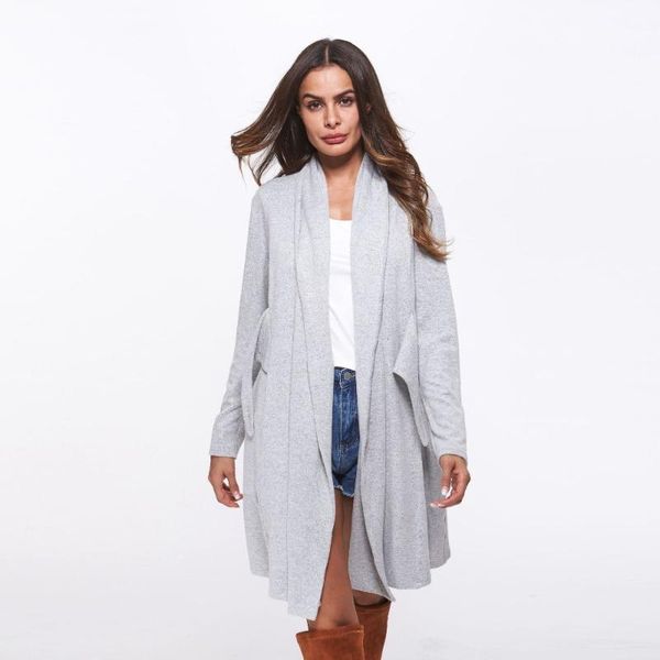 

women's sweaters modecrush solid color female cardigan a line women long sweater coat with double pocket and crisscross belt 2021 winte, White;black