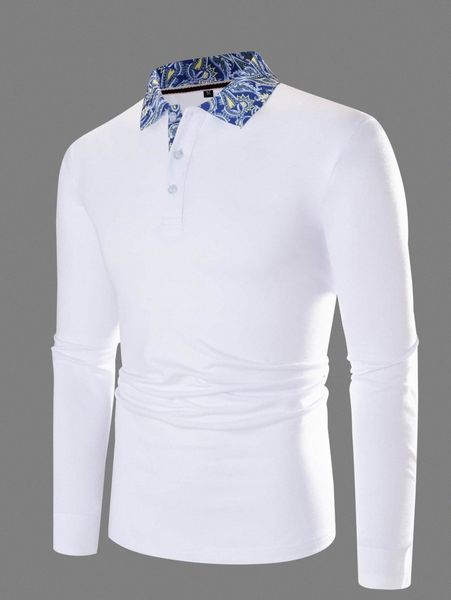 

men contrast collar polo shirt i7da#, White;black