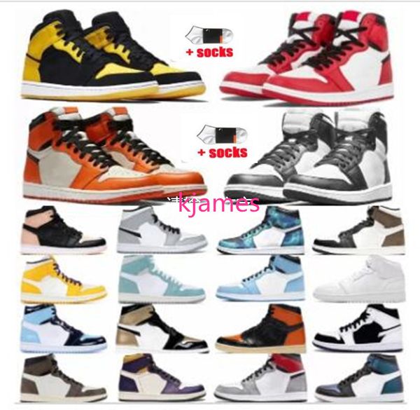 

2022 basketball shoes air jorden 1 1s atmosphere high unc mens women jumpman hand crafted seafoam court purple trainers sneakers, Black;brown