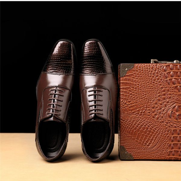 

new arrival men dress shoes fashion pointed toe crocodile pattern leather shoes business oxfords formal footwear big 47, Red;white
