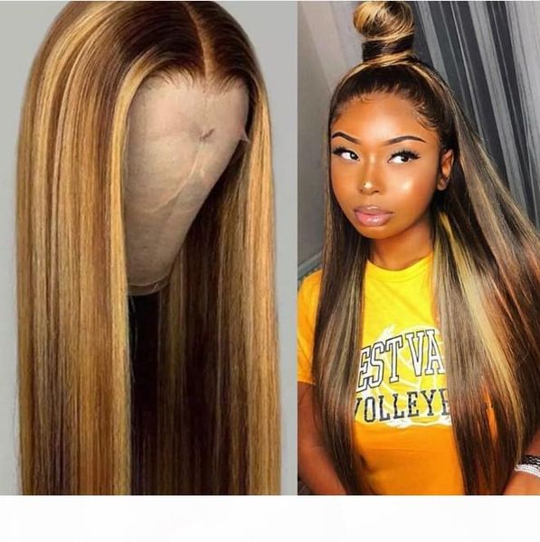 

two tone ombre highlight lace front wigs straight 12a grade brazilian virgin human hair full lace wigs for black woman express shipping, Black;brown