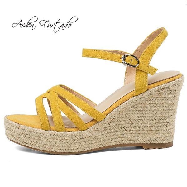

sandals arden furtado 2021 summer fashion women's shoes elegant narrow band buckle yellow orange waterproof platform wedges, Black