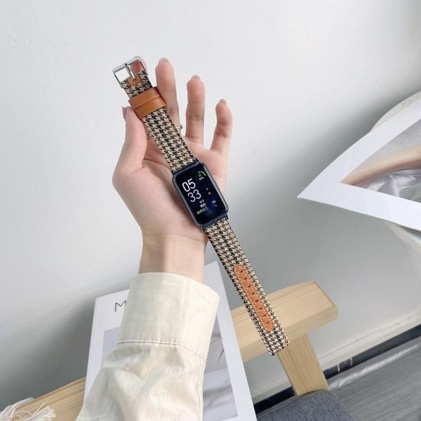 

watch bands houndstooth leather bracelet watchband for huawei fit strap hua wei smart wristband correa accessories, Black;brown