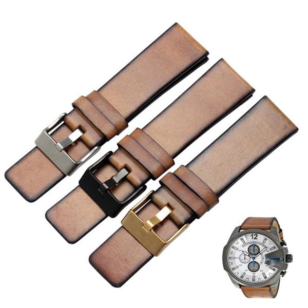 

watch bands quality retro genuine leather watchband men for dz 4343 dz4323 dz7406brown strap vintage italian 22mm 24mm, Black;brown