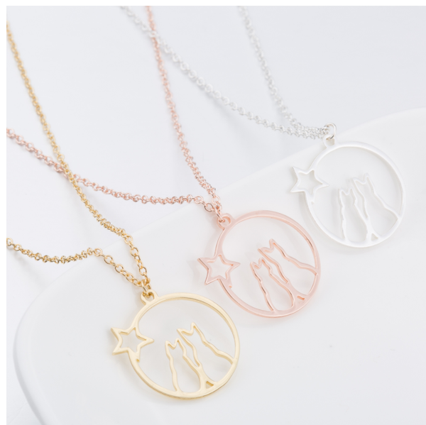 

chains 10pcs stainless steel cute animal clavicle chain female sweet couple cat star pendant necklace, Silver